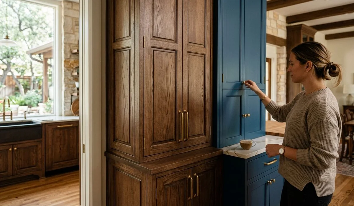 Detailed custom cabinetry with premium hardware, authentic, natural light