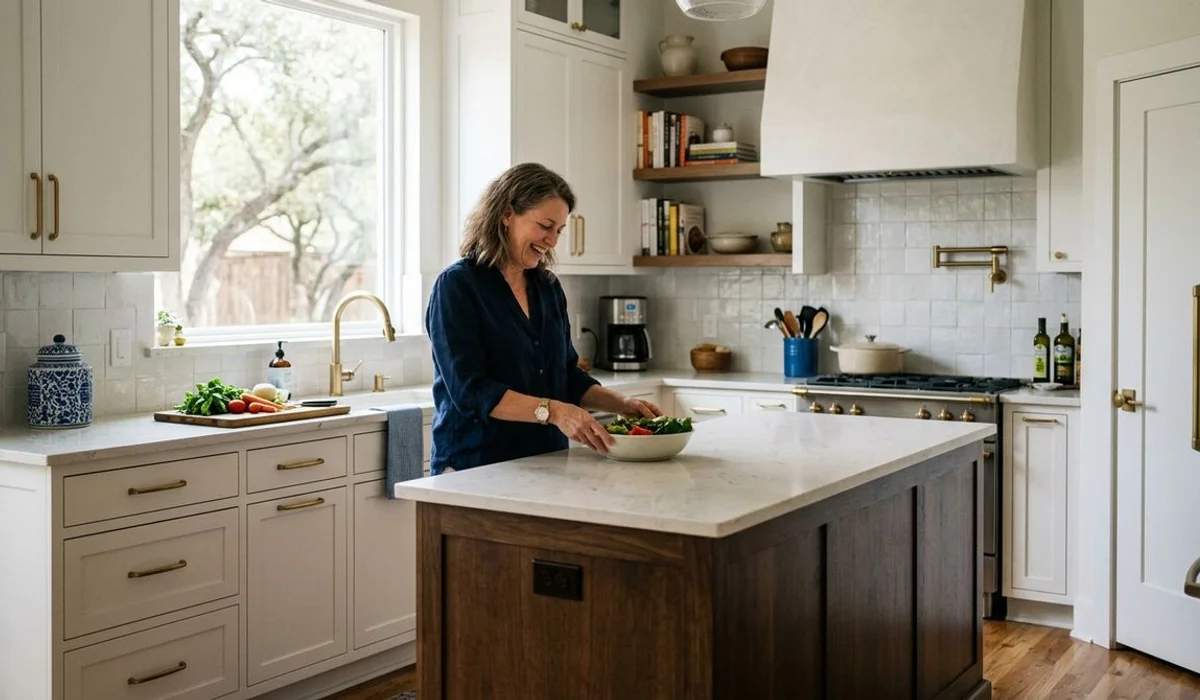 Finished high-end San Antonio kitchen remodel, natural light, authentic real home