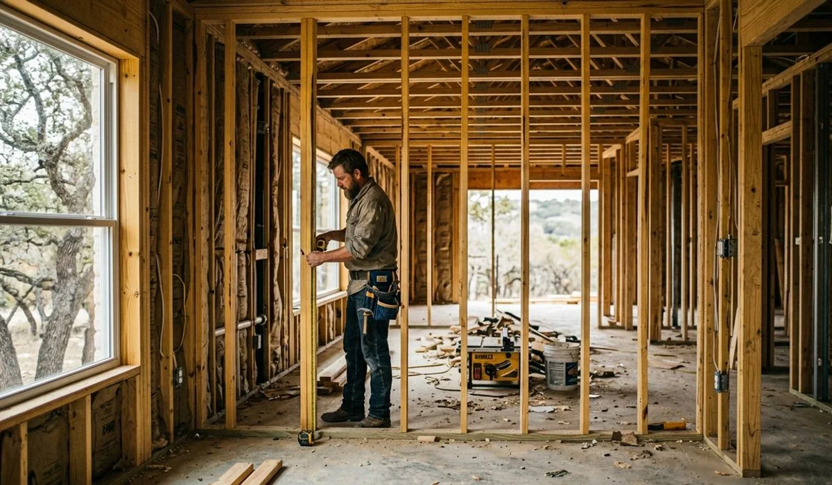Home gutted to the studs during a whole-home renovation, authentic, natural light