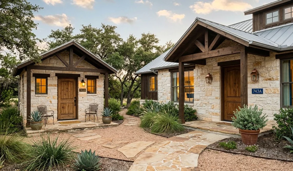 Side-by-side of an attached suite and a detached casita, authentic, natural light